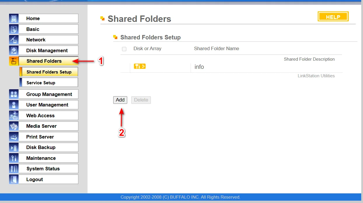 点击左边的Shared Folder，然后点击中间的Add
